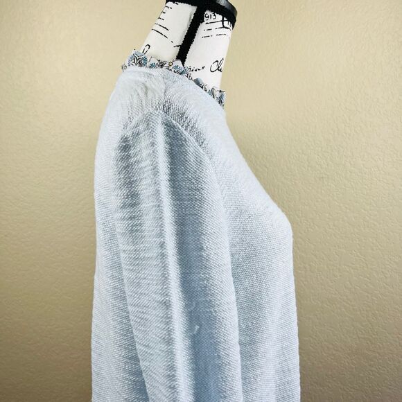 Loft Women's Size Medium Mosaic Boucle Mixed Media Sweatshirt Blue boho - Picture 11 of 13